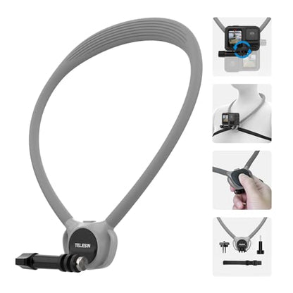 TELESIN Neck Mount SE 2.0 with Air Cushion, Adjustable Chest Strap and Neck Mount for Hands-Free POV Vlogging, for GoPro Hero 13/12/11/10/9, Insta X5/X4/X3/Ace Pro 2, Action 3/4/5 Pro 6, AKASO, etc. - style: Neck Mount Se 2.0 Gray