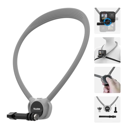 TELESIN Neck Mount SE 2.0 with Air Cushion, Adjustable Chest Strap and Neck Mount for Hands-Free POV Vlogging, for GoPro Hero 13/12/11/10/9, Insta X5/X4/X3/Ace Pro 2, Action 3/4/5 Pro 6, AKASO, etc. - style: Neck Mount Se 2.0 Gray