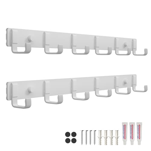 Coat Rack Wall Mount (2 Pack), Heavy Duty Wall Coat Hanger with 6 Coat Hooks for Entryway, Bedroom, Closet, Hanging Hats, Bags, Purses Jacket (White) - color: White - 2 Pack