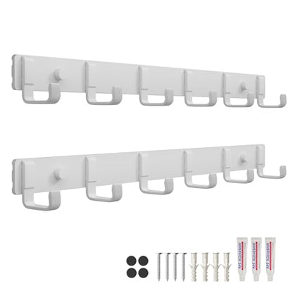 Coat Rack Wall Mount (2 Pack), Heavy Duty Wall Coat Hanger with 6 Coat Hooks for Entryway, Bedroom, Closet, Hanging Hats, Bags, Purses Jacket (White) - color: White - 2 Pack