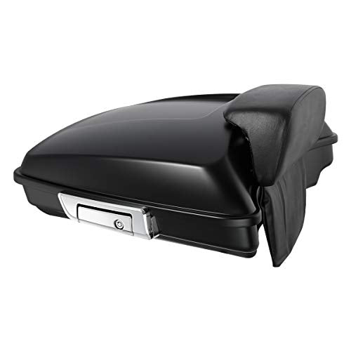 XFMT Motorcycle 5.5" Matte Black Razor Trunk Luggage W/Backrest Pad + Chrome Mount Bracket For Harley Touring Road King Street Glide Road Glide Electra Glide Ultra Classic 2014-Later - color: Matte Black Set 5