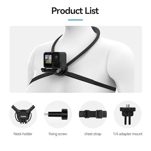TELESIN Neck Mount SE 2.0 with Air Cushion, Adjustable Chest Strap and Neck Mount for Hands-Free POV Vlogging for GoPro Hero 13/12/11/10/9, Insta 360 X5/X4/Ace Pro 2 / Osmo 360 Nano Action 6/5 Pro/4/3 - style: Neck Mount Se 2.0