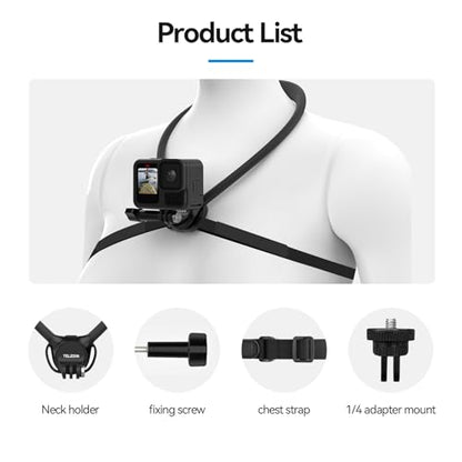 TELESIN Neck Mount SE 2.0 with Air Cushion, Adjustable Chest Strap and Neck Mount for Hands-Free POV Vlogging for GoPro Hero 13/12/11/10/9, Insta 360 X5/X4/Ace Pro 2 / Osmo 360 Nano Action 6/5 Pro/4/3 - style: Neck Mount Se 2.0