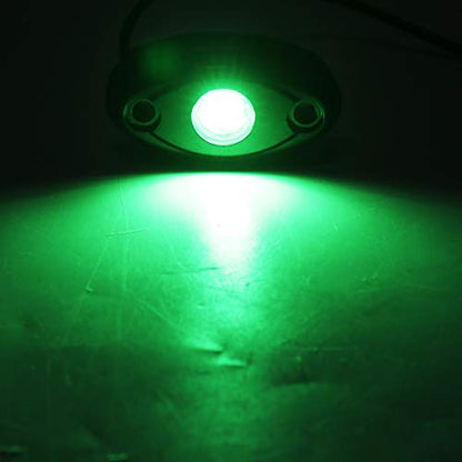 Green LED Rock Lights, 4 Pods Neon 12V Waterproof Underglow Underbody Kit Crawler Crawling Dome Exterior Wheel Lights for ATV RZR UTV SUV Off-Road Auto Boat Motorcycle Glow Trail Rig Fender Lamp - color: green