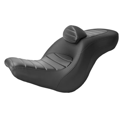 One-Piece Driver Passenger Seat Motorcycle 2-Up Seat with Driver Backrest Cushion Pad Compatible with Harley Softail Sport Glide FLSB Low Rider FXLR FXLRS FXLRST 2018-Later (Black Stripe Stitching) - style: Black Stripe Stitching with Backrest