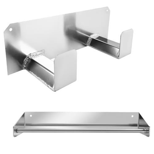 Aluminum 18" L x 5.98" W x 5.98" H Dual Helmet Holder and 17" L×3" W×3" H Tie Down Ratchet Strap Rack Suitable for Enclosed Race Trailer Garage Bike Shop Automotive Accessory