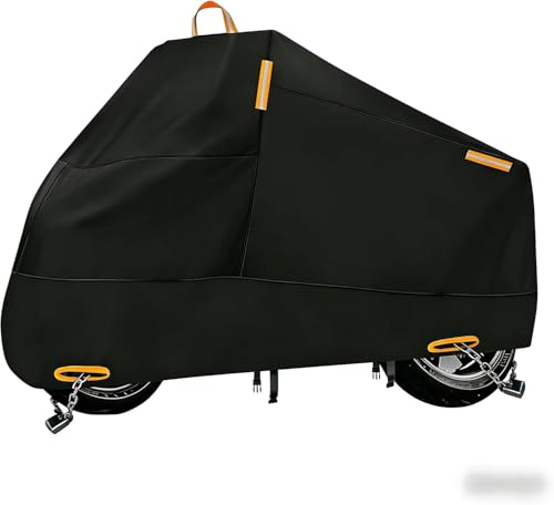 Motorcycle Cover Waterproof Outdoor Storage with Lock-Holes, Zipper Storage Bag & Night Reflective Design, All Season Protection Powersports Vehicle Covers Fits up to 86.5" Motorcycles - size: 86.5"