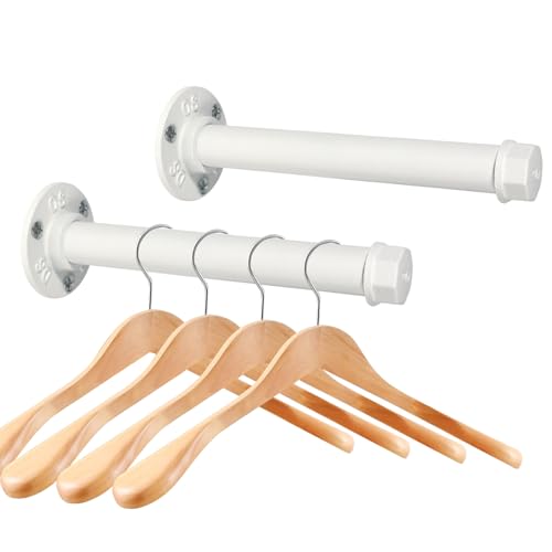 Cast Iron Wall Mounted Clothes Rack, Heavy Duty Industrial Pipe Clothing Rack for Hanging Clothes, Garment Racks for Wardrobe Organizers and Storage, DIY Closet Rods Closet Bar (White 2 Pack, 8 in) - color: White 2 Pack, size: 8 in