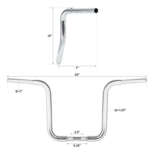 Green-L 1 1/4" Ape Hanger 14" Rise Handlebars Fit for Harley Sportster XL883 XL1200 Softail FLST FXST Custom Motorcycle 1.25" Handle Bar - size: 14" Rise, style: Style A Chrome