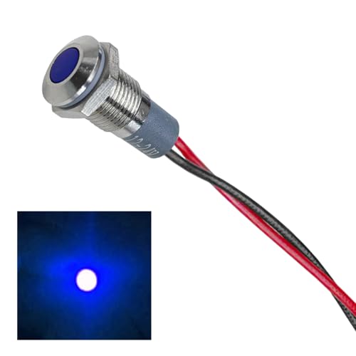 8mm/0.31" Signal Indicator Light, AC/DC 12V-24V Metal Shell Warning Lamps with Wire, Waterproof Panel Mount LED Signal Pilot Lamp, LED Dash Lights for Car Truck Boat Motorcycle (Blue) - color: Blue