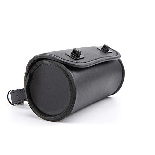 Motorcycle Fork Bag PU Leather Bike Handlebar Tool Bag Sissy Bar Roll Storage Bag - Small (Black) - color: Black