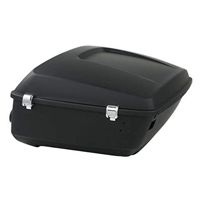 TCMT 13.7" King Motorcycle Trunk Box W/Latches Key Fit For Harley 2014-2025 Touring CVO Road King Road Glide Street Glide Electra Glide Pack - color: Matte Black Chrome Latches(W Speaker Holes)