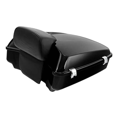 TCMT Chopped Motorcycle Trunk Box Backrest Pad Detachable Mounting Rack Fit For Harley Touring 1997-2008 Road King Road Street Electra Glide Pack - color: Set D1 Chrome Latches#Black Rack