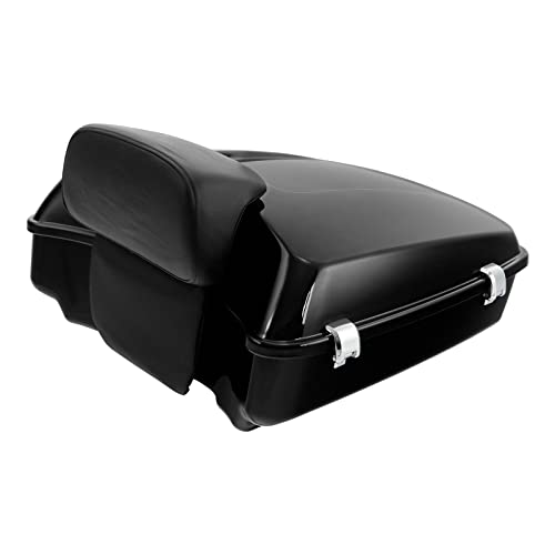 TCMT Chopped Motorcycle Trunk Box Backrest Pad Detachable Mounting Rack Fit For Harley Touring 1997-2008 Road King Road Street Electra Glide Pack - color: Set D1 Chrome Latches#Black Rack