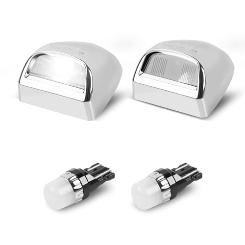 LED License Plate Lights Assembly Chrome Compatible with 1999-2013 Chevy Silverado GMC Sierra 1500 2500 3500 Suburban Tahoe Avalanche Cadillac, 6000K White Pack of 2 Tag Lamp - color: Silver with Bulb