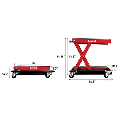 Extreme Max 5001.5059 Wide Motorcycle Scissor Jack with Dolly - 1100 lbs.