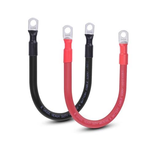 2 AWG Flexible Battery Cable with 3/8" Terminals - OFC Pure Copper Inverter & Welding Wire for Automotive Solar RV Motorcycle (Red + Black 1FT Pair) - color: 1 FT Black + 1 FT Red, size: 2AWG 3/8"