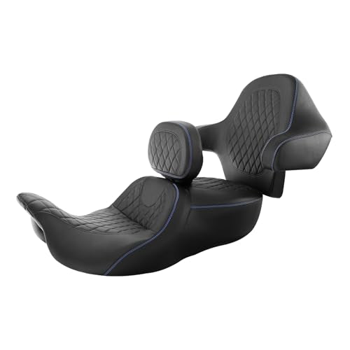 Hammock Seat Rider Backrest Passenger Backrest Pad Diamond 2-Up One-Piece Sissy Bar fit for Harley Touring Road King FLHR Street Glide FLHX Road Glide FLTRX 2009-2021 - color: A Style Red New