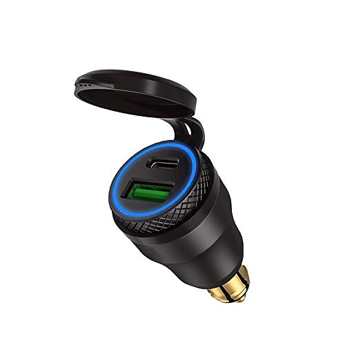 iMESTOU Aluminum DIN Plug 30W 5A Power Delivery Motorcycle Dual USB Charger QC 3.0 Quick Charge Power Adapter Waterproof Fits for 12V-24V BMW Ducati Triumph DIN Socket - color: Black