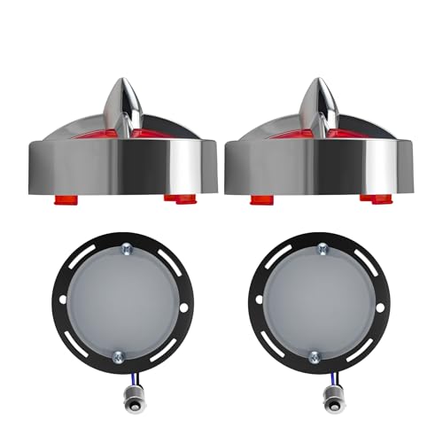 Motorcycle 1156 LED Turn Signals With 3 1/4" Red Tail Light Lens Covers 2 Pack, Retro Turning Lamp Universal Fit Harley Softail Road King Street Glide Sportster Fatboy Deluxe Bikes Accessories - color: 3 1/4" round Red lenses with 1156 LED