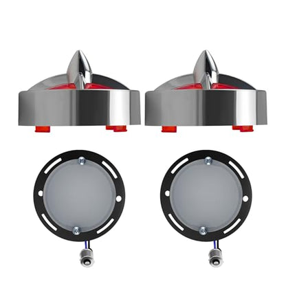 Motorcycle 1156 LED Turn Signals With 3 1/4" Red Tail Light Lens Covers 2 Pack, Retro Turning Lamp Universal Fit Harley Softail Road King Street Glide Sportster Fatboy Deluxe Bikes Accessories - color: 3 1/4" round Red lenses with 1156 LED