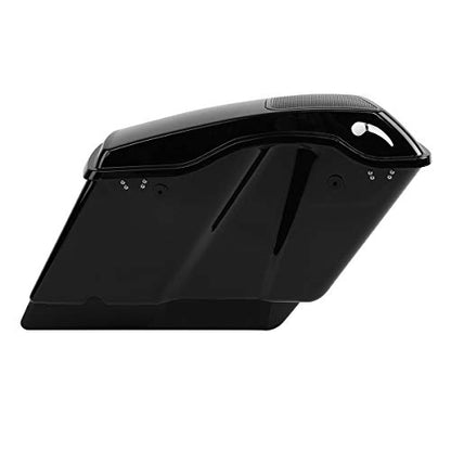 XFMT Motorcycle Saddlebags 5" Stretched Extended Hard Saddle Bags W/ 6"x9" Speaker Lids For Harley Touring Road King Street Glide Road Glide Electra Glide 2014-2024, Vivid Black & Chrome Latches - color: 5" Stretched-Vivid Black W/ 6x9" Speaker Lids Chrom