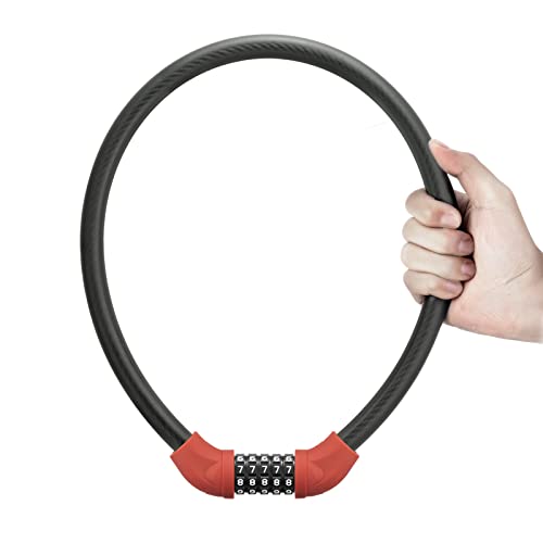 ROCKBROS Bike Lock 5 Digit Cable Lock Lightweight Bicycle Lock Bike Lock Combination Portable Lock for Bike Red - color: Red, size: 2.8 Feet