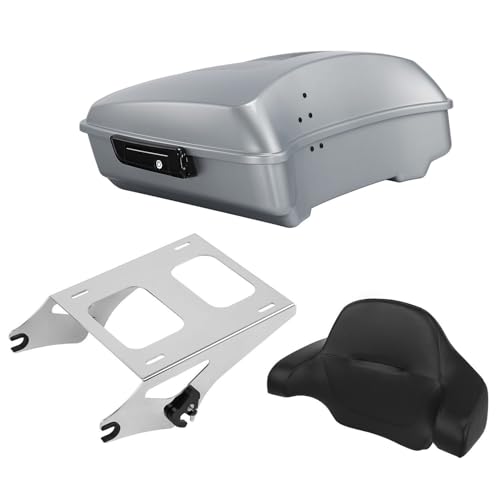 TCT-MOTORPARTS Atlas Silver Metallic Chopped Tour Luggage Trunk Backrest Mount Rack Fits for Road Glide FLTRX Limited FLTRK 2024 Harley Touring 14-25 - color: Fit for Atlas Silver Metallic, size: Chopped Trunk+Chrome Mount Rack #A