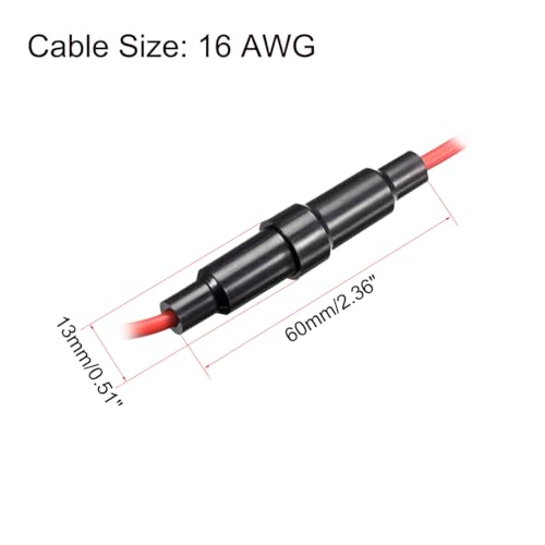 uxcell 15 Pcs 6x30mm Inline Screw Type Fuse Holder 16 Gauge AWG Red Wire with 30 Pcs 10A Fast Blow Glass Fuses - size: 16awg,6x30mm