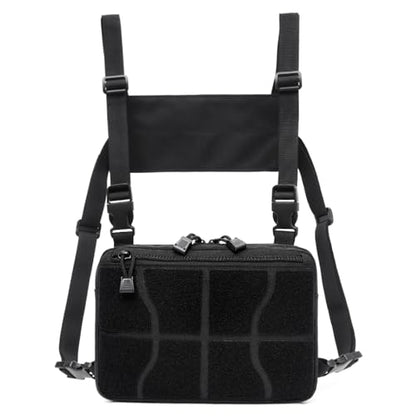 Azarxis Tactical Mini Belt Pouches, Multi-Purpose Small Battery Case Compact Utility EDC Card Slot Holder Waist Bags Military Molle Pack Sundries Storage Pack - color: #07 Black - with Hook and Loop