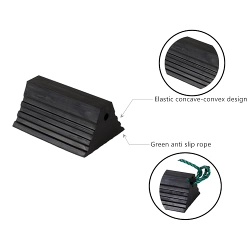 Wheel Chocks, Heavy Duty Wheel Chock with Rope, Rubber Wheel Chocks for Boat Trailers, RV, Truck, Camper, 4 Pack - color: black-t
