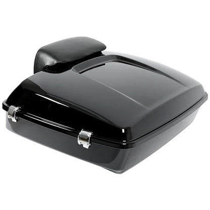 ECOTRIC Chopped Luggage Trunk W/Pad Compatible with 2014-2024 Harley Touring Road King Road Glide Street Glide Electra Glide Tail Box Trunk with Backrest - color: Black, size: Chopped Luggage Trunk W/ Razor Pad