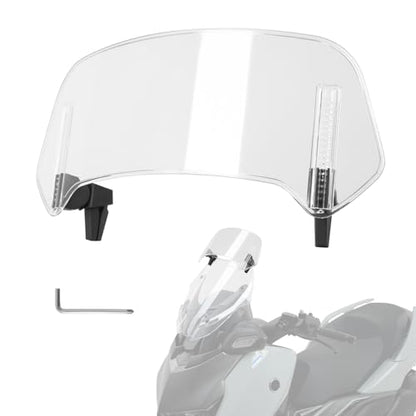 350*150mm Motorcycle Windshield, PC Plastic Front Fairing Windscreen No-Drill Mount, Heightened Design Wind Screen Windshield Spoiler Air Deflector Fits Cruiser/Touring/Retro/Scooter (Clear)