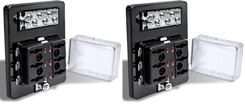 True Mods 6 Way Blade Fuse Box with Ground Negative Bus bar for Automotive [ATC/ATO Blade Fuses] [100 Amp] [LED] [Protection Cover] [12V - 30V DC] Auto Marine Ground Fuse Block (Pack of 2) - size: Fuse Box w/Busbar (Pack of 2)
