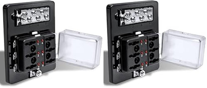 True Mods 6 Way Blade Fuse Box with Ground Negative Bus bar for Automotive [ATC/ATO Blade Fuses] [100 Amp] [LED] [Protection Cover] [12V - 30V DC] Auto Marine Ground Fuse Block (Pack of 2) - size: Fuse Box w/Busbar (Pack of 2)