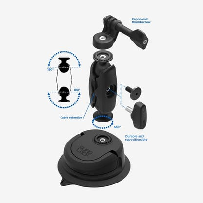 Quad Lock 360 Action Camera Kit with Suction Base and Dual Pivot Arm (Small) Compatible with GoPro, Action Cameras and Compatible Lights - size: Small (2")