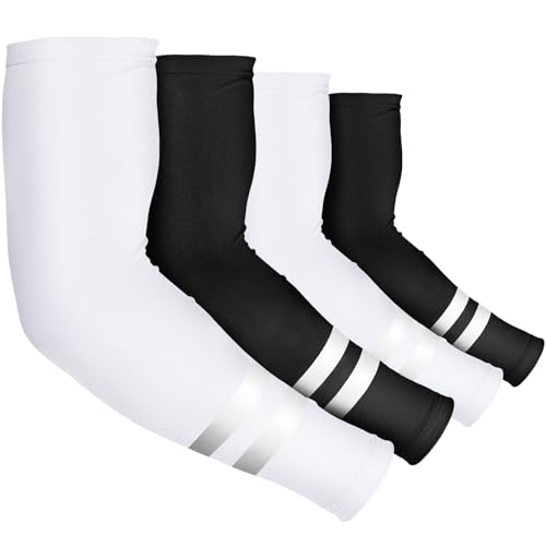 Geyoga 4 Pairs Sun Protection Arm Sleeves for Men Women Reflective UV Protective Arm Cover for Basketball Outdoor Sports - color: White, Black