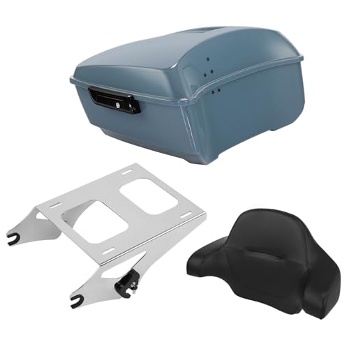 TCT-MOTORPARTS Sharkskin Blue King Tour Luggage Trunk Backrest Mount Rack Fits for Road Glide FLTRX Limited FLTRK 2024 Harley Touring 14-25 - color: Fit for Sharkskin Blue, size: King Trunk+Chrome Mount Rack