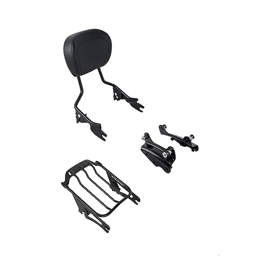 XFMT Detachable Sissy Bar Passenger Backrest Pad W/Luggage Rack & 4-Point Docking Hardware Kits Fit For Harley Air-Wing Touring Road King Street Glide Road Glide Electra Glide 2009-2013, Black - color: Black Air Wing Luggage Rack, size: For Harley Touring