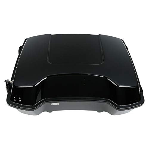 TCT-MOTORPARTS Chopped Trunk W/Backrest Pad Black Latches Fit For Harley Trunk Touring Models 1997-2013 Road King FLHR Street Electra Glide FLHTCU FLHTK FLHT 2012 2011 2010 2009 2008 2007 - color: Vivid Black w/ Black Latches