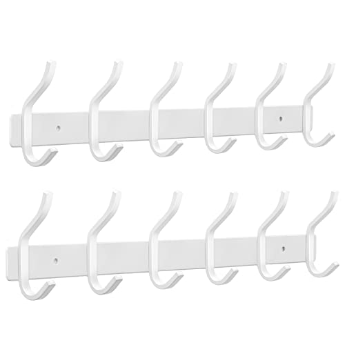 White Wall Hooks Heavy Duty, 17 Inch Coat Hooks Wall Mount with 6 Hooks,2 Packs Wall Hooks Hangers for Entryway, Bathroom - for Hanging Backpack, Bag, Coat, Purse, Hat, Towel, Clothes - color: White, size: 6 Hooks 2 Pieces