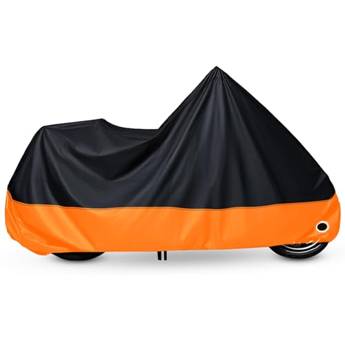 XYZCTEM Motorcycle Cover All Season Black&Orange Waterproof Sun Motorcycle Acessories, Fits up to 108‘’ Harley Davison, Honda, Suzuki, Kawasaki, Yamaha and More - color: Black/Orange, size: 108''