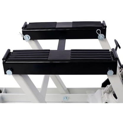 Hydraulic Motorcycle Lift Jack 1500 LBS Capacity, ATV Scissor Lift Jack with 4 Wheels, Foot-Operated Hoist Stand for Motorcycles, ATVs, UTVs, and Powersports, Includes 2 Tie-Down Straps, Gray