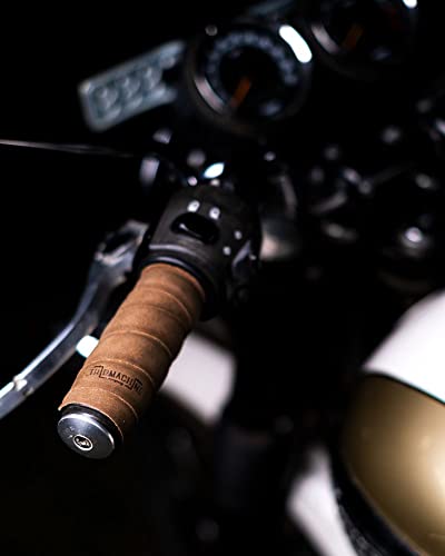 Trip Machine Company Motorcycle Handlebar Leather Grip Wrap Covers – Universal Throttle Grip Covers with Double Sided Tape – Anti-Slip Bike Handle Accessories - color: Brown