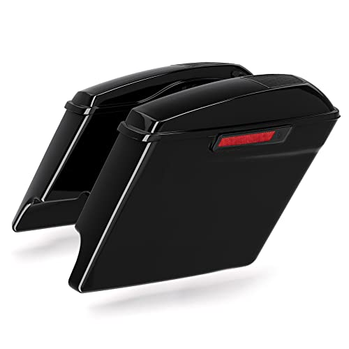 XFMT Motorcycle Saddlebags 5" Stretched Extended Hard Saddle Bags W/ 6"x9" Speaker Lids For Harley Touring Road King Street Glide Road Glide Electra Glide 2014-2024, Vivid Black & Black Latches - color: 5" Stretched-Vivid Black W/ 6x9" Speaker Lids Black
