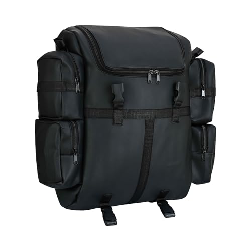 Expandable Black PU Motorcycle Sissy Bar Bag, Weather Resistant Luggage with Secure Mounting and Multiple Storage Compartments