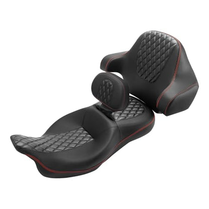 SLMOTO Hammock Passenger Seat Driver Brackrest Wrap Around Backrest Pad fit for Harley Touring Road King Street Glide Road Glide Electra Glide 2014-2023 2 Up Seat Black Red - color: B Style G Black Red + Passenger Backrest