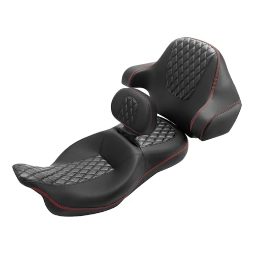 SLMOTO Hammock Passenger Seat Driver Brackrest Wrap Around Backrest Pad fit for Harley Touring Road King Street Glide Road Glide Electra Glide 2014-2023 2 Up Seat Black Red - color: B Style G Black Red + Passenger Backrest