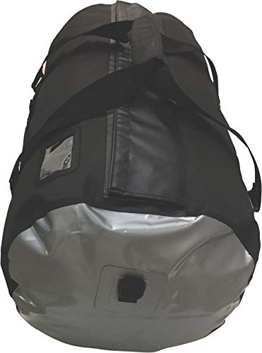 Oversize 70L Waterproof Dry Duffel Offshore Gear Motor Cycle Tail Bag Hi-Vis 25 Gauge Vinyl Silver Welded Side Panels -Black