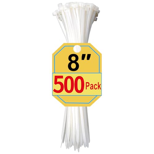Zip Ties 8 Inch, 500 Pack, White Cable Ties for Multi-Purpose, Nylon/Plastic Wire Ties for Home Improvement, Office & Outdoor Use (Clear-Colored Style), 40lb Tensile Strength. - size: 8" (500 Pack)